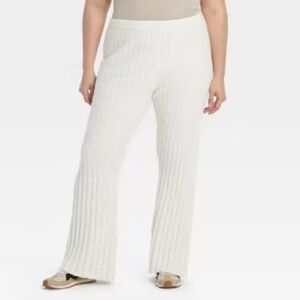 Sweater Pants Ribbed White Knit Pants - L - A New Day